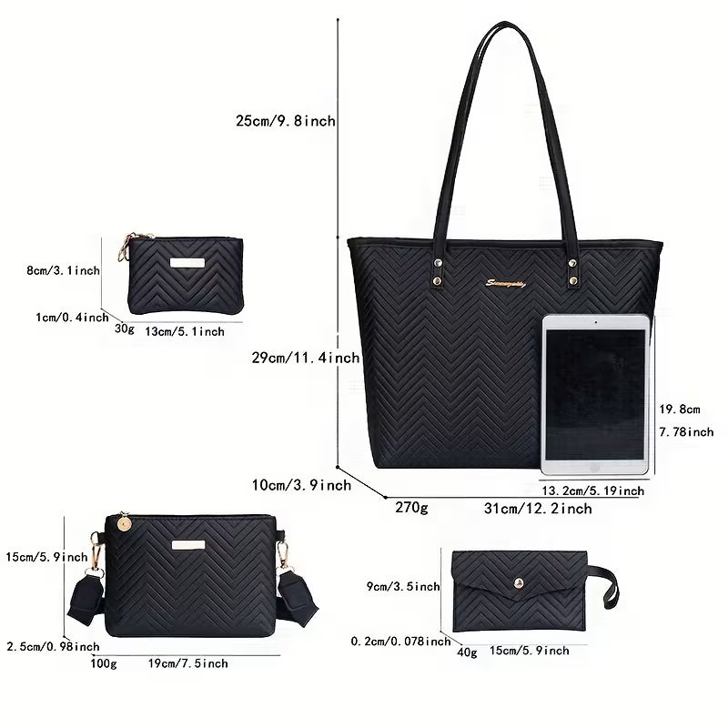 Women’s 4PCS Handbag Set – Casual Handbag, 2PCS Crossbody & Small Bag